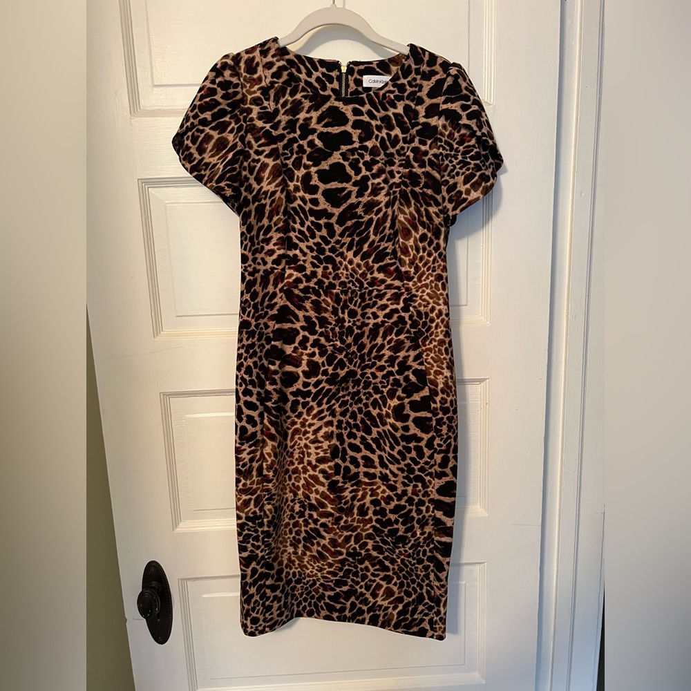 Calvin Klein Leopard Print Shirt Sleeve Dress